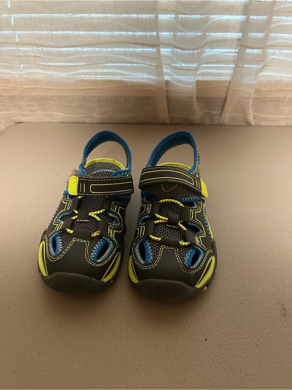 wonder nation Black Sport Sandals with Blue and Neon Yellow Accents